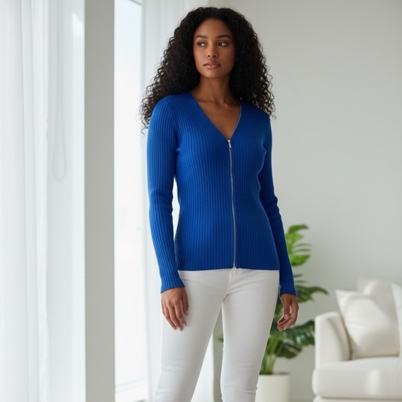 Calvin Klein Tops - Calvin Klein Women's Royal Blue Full Zip Long Sleeve Top